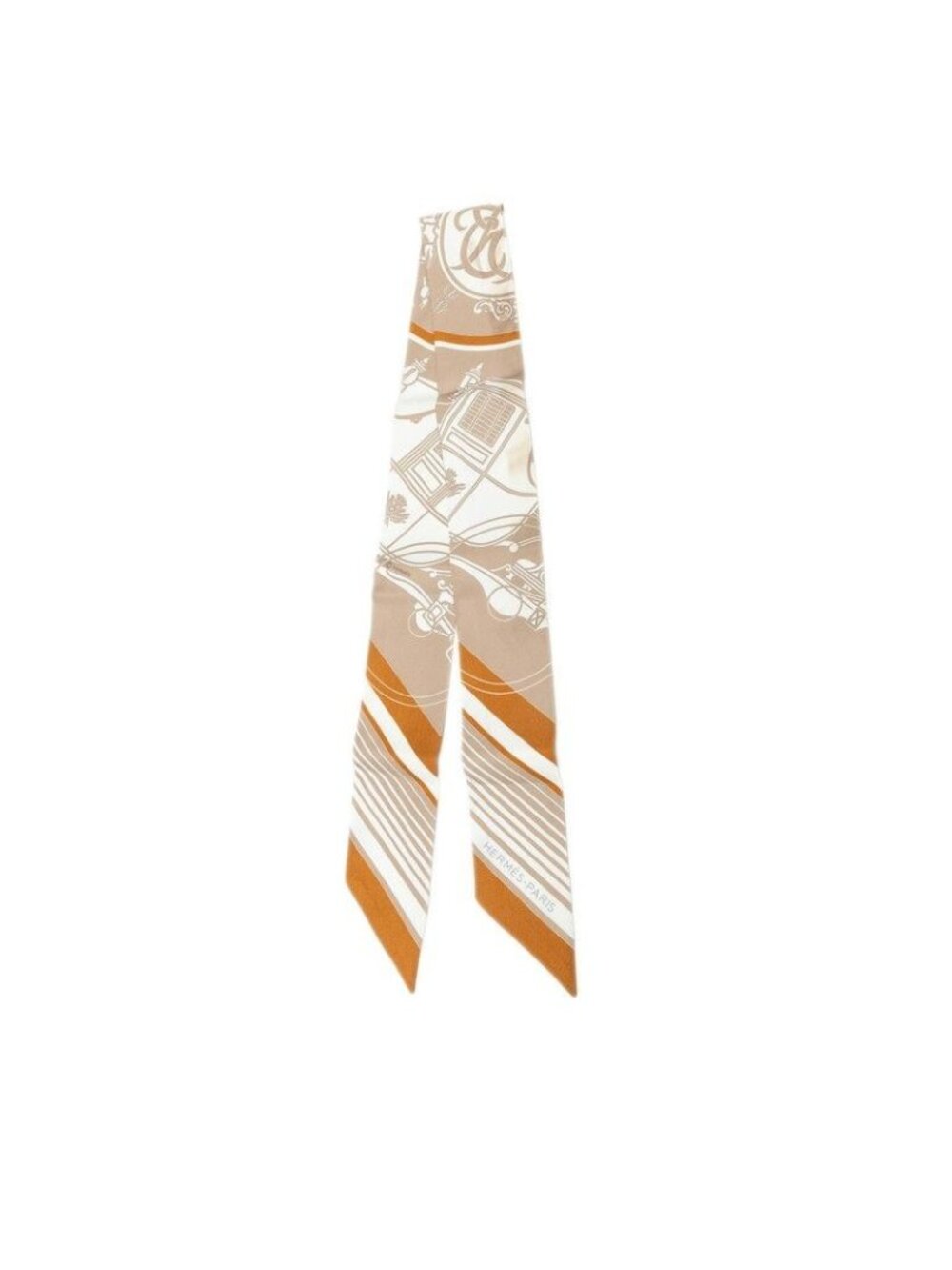 Hermes Twilly Ex-Libris Scarf Narrow Beige Silk